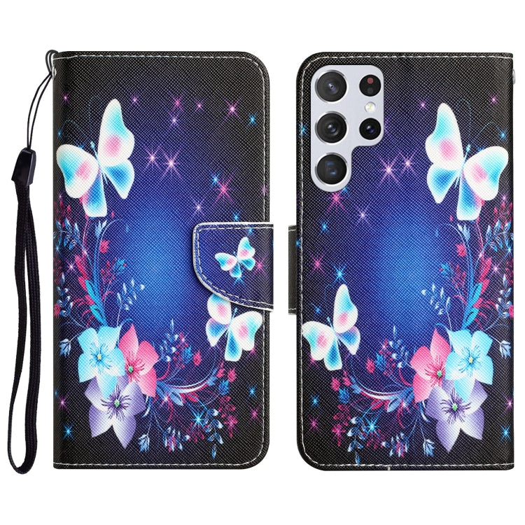 Para Samsung Galaxy S22 Ultra 5G Estuche para teléfono de cuero con dibujo coloreado (mariposa)