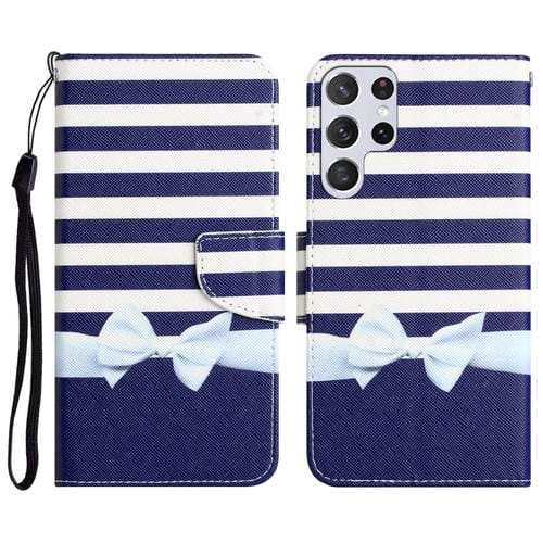 Para Samsung Galaxy S22 Ultra 5G Estuche para teléfono de cuero con dibujo coloreado (nudo de lazo)