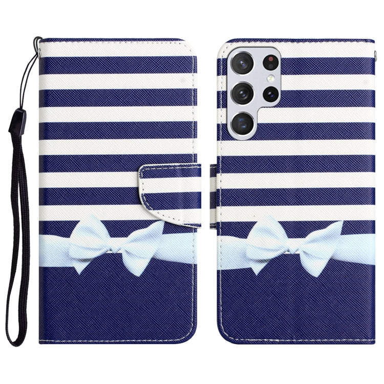 Para Samsung Galaxy S22 Ultra 5G Estuche para teléfono de cuero con dibujo coloreado (nudo de lazo)