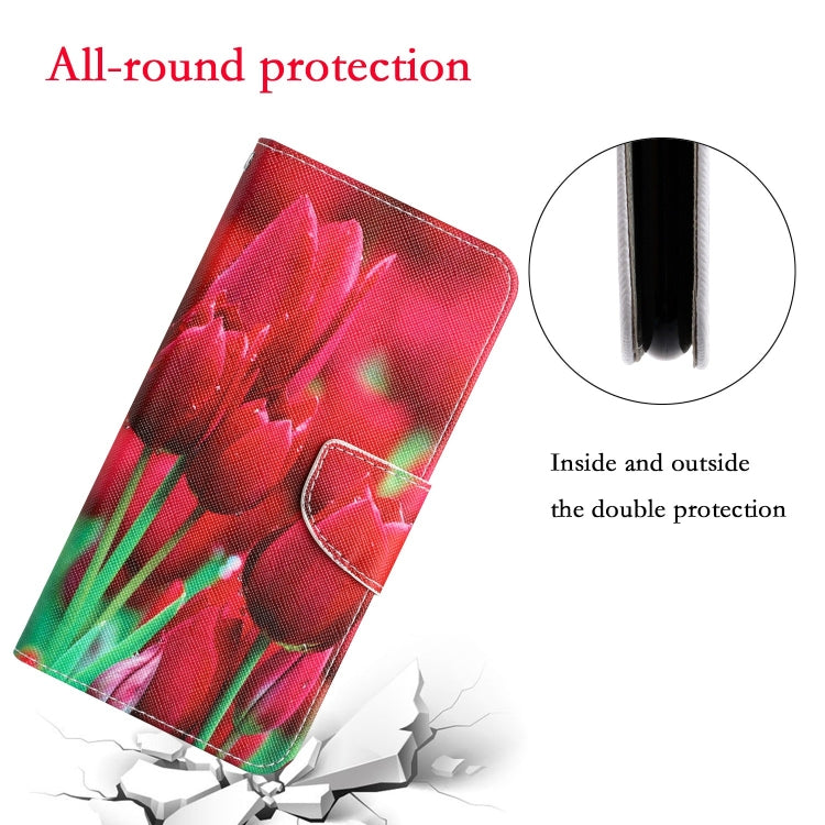 Para Samsung Galaxy A03 Core Colored Drawing Leather Phone Case (Tulipanes)
