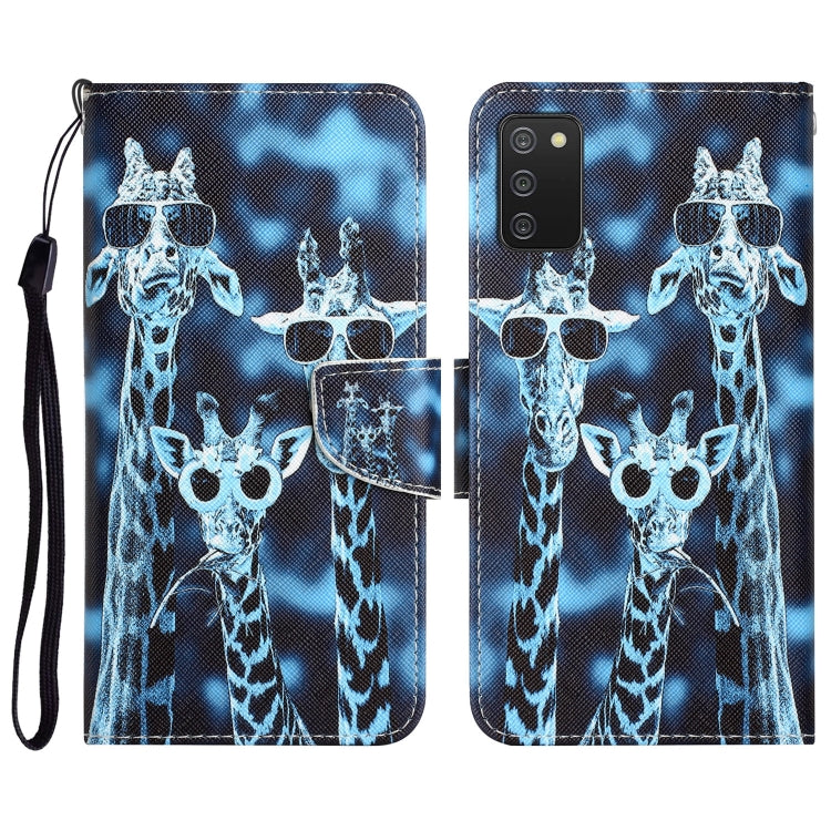 Para Samsung Galaxy A03s Funda de teléfono de cuero con dibujo coloreado (jirafas)