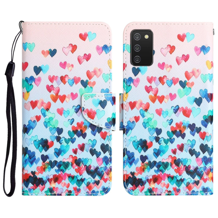 Para Samsung Galaxy A03s Funda de teléfono de cuero con dibujo coloreado (Corazón)
