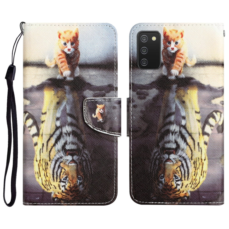 Para Samsung Galaxy A03s Funda de teléfono de cuero con dibujo coloreado (Tigre)