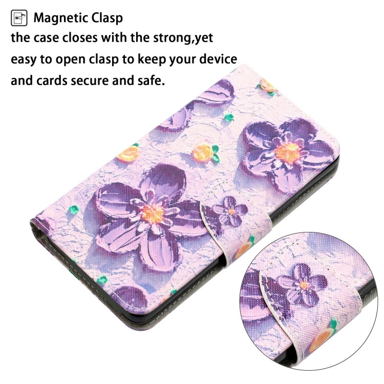 Para Samsung Galaxy A11 Caja de teléfono de cuero con dibujo coloreado (Flor púrpura)