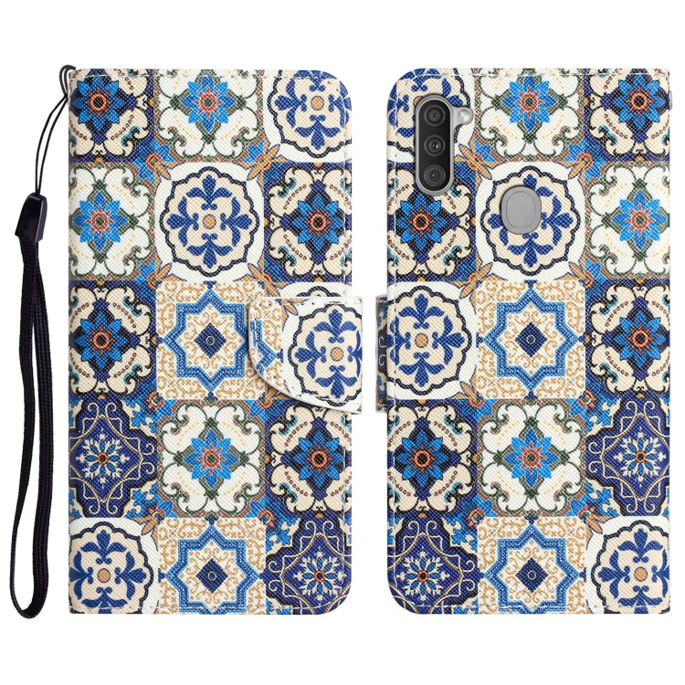 Para Samsung Galaxy A11 Estuche de teléfono de cuero con dibujo coloreado (Totem vintage)