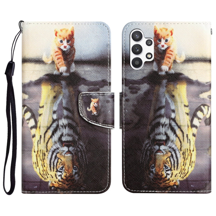 Para Samsung Galaxy A13 4G Estuche de teléfono de cuero con dibujo coloreado (Tigre)