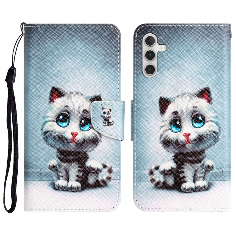 Para Samsung Galaxy A13 5G Estuche de teléfono de cuero con dibujo coloreado (ojos azules)