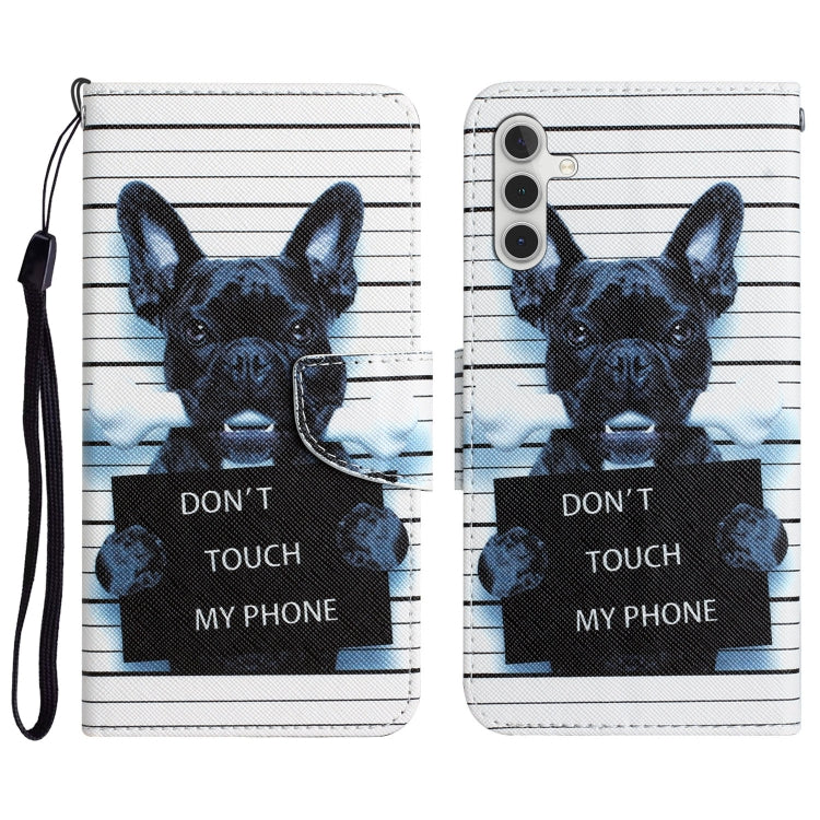 Para Samsung Galaxy A13 5G Caja de teléfono de cuero con dibujo coloreado (perro negro)
