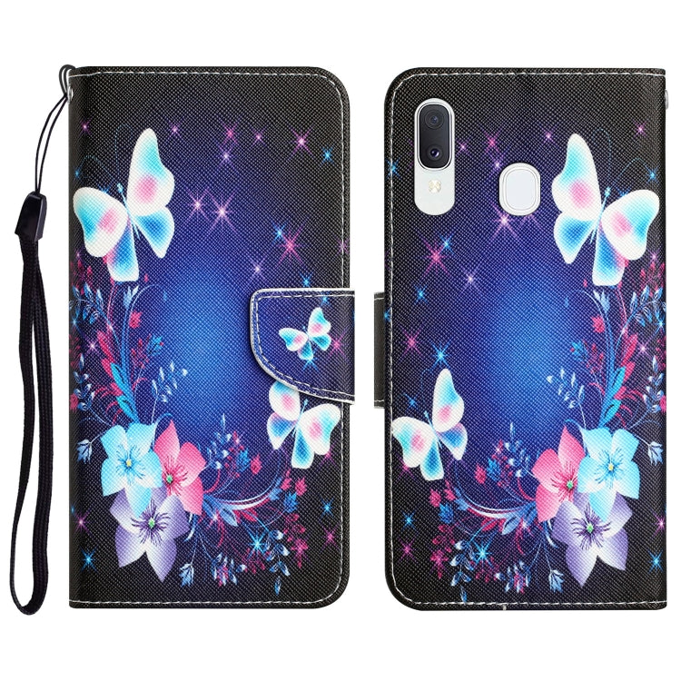 Para Samsung Galaxy A20 / A30 Estuche para teléfono de cuero con dibujo a color (mariposa)