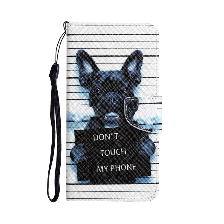 Para Samsung Galaxy A20e Estuche para teléfono de cuero con dibujo coloreado (perro negro)