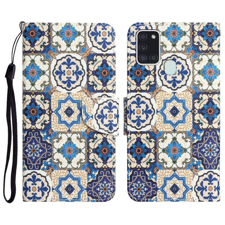 Para Samsung Galaxy A21s Funda de teléfono de cuero con dibujo coloreado (Totem vintage)