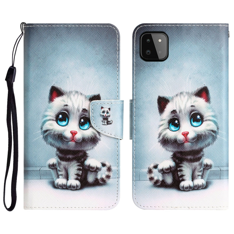 Para Samsung Galaxy A22 5G Estuche de teléfono de cuero con dibujo coloreado (ojos azules)
