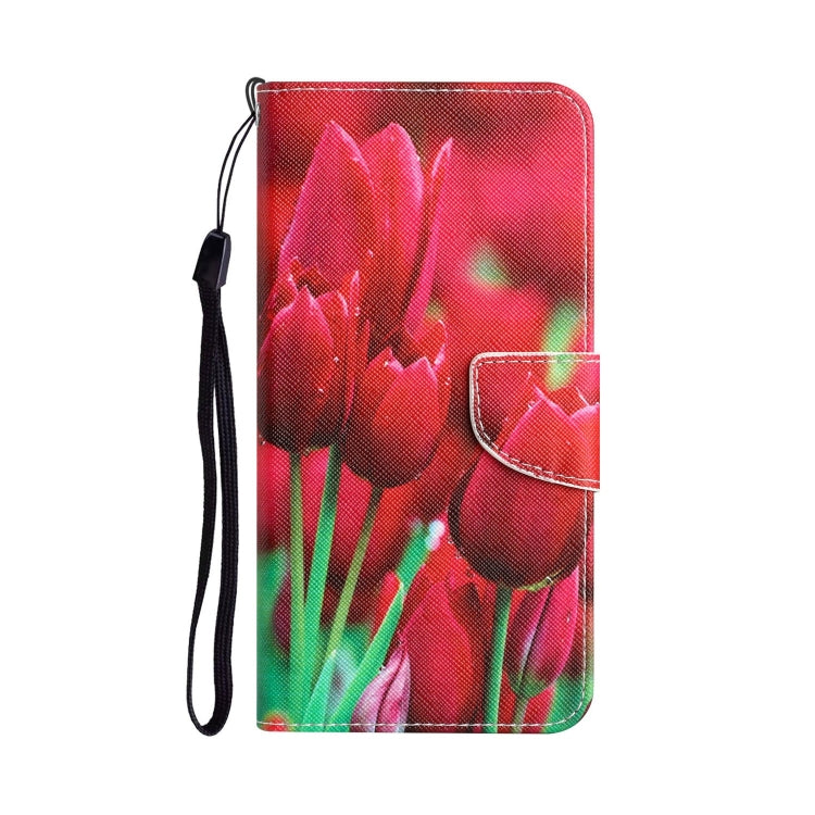 Para Samsung Galaxy A22 5G Estuche de teléfono de cuero con dibujo coloreado (Tulipanes)
