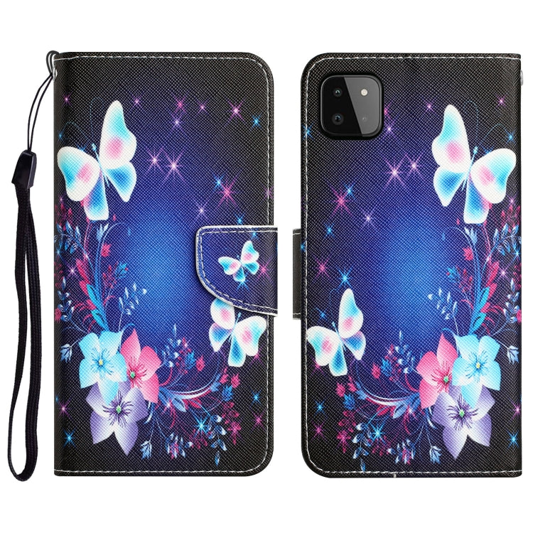 Para Samsung Galaxy A22 5G Estuche para teléfono de cuero con dibujo coloreado (mariposa)