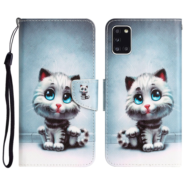 Para Samsung Galaxy A31 Estuche de teléfono de cuero con dibujo coloreado (ojos azules)