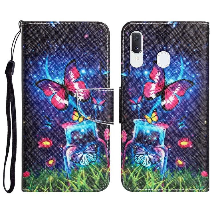 Para Samsung Galaxy A40 Estuche para teléfono de cuero con dibujo coloreado (mariposa de botella)