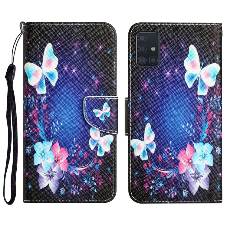 Para Samsung Galaxy A51 Estuche para teléfono de cuero con dibujo coloreado (mariposa)