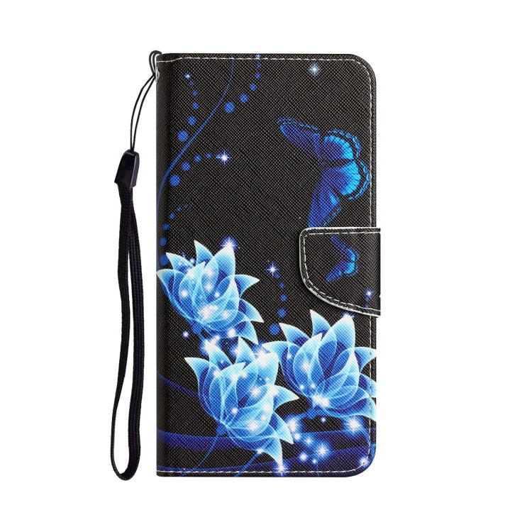 Para Samsung Galaxy A70 Estuche para teléfono de cuero con dibujo coloreado (mariposa azul)