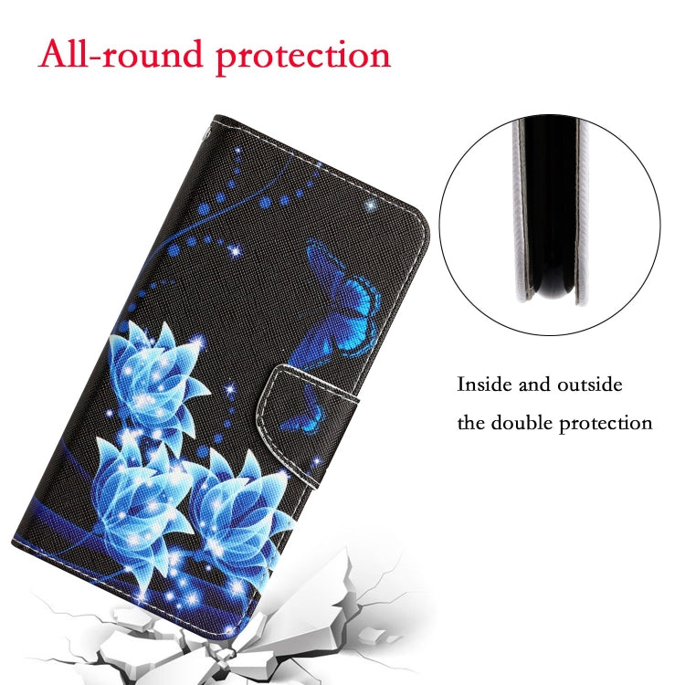 Para Samsung Galaxy A70 Estuche para teléfono de cuero con dibujo coloreado (mariposa azul)