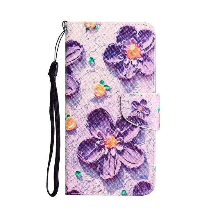 Para Samsung Galaxy A70 Estuche para teléfono de cuero con dibujo coloreado (flor morada)