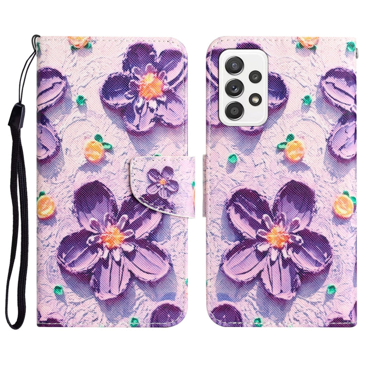 Para Samsung Galaxy A72 5G / 4G Estuche para teléfono de cuero con dibujo coloreado (flor morada)