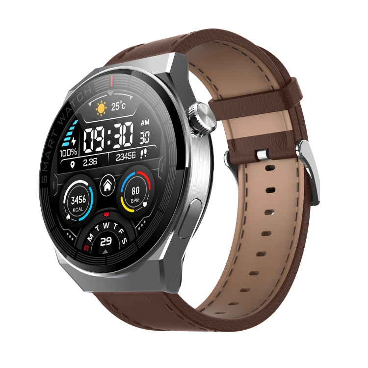 Reloj Inteligente Gw69 Plus Compatible con Llamadas Bt Frecuencia Cardíaca Presión Arterial Oxígeno Plata (Correa Cuero Marrón)