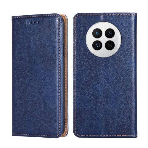 Estuche para Teléfono Huawei Mate 50 Cuero Magnético Color Sólido con Aceite Brillante (Azul)