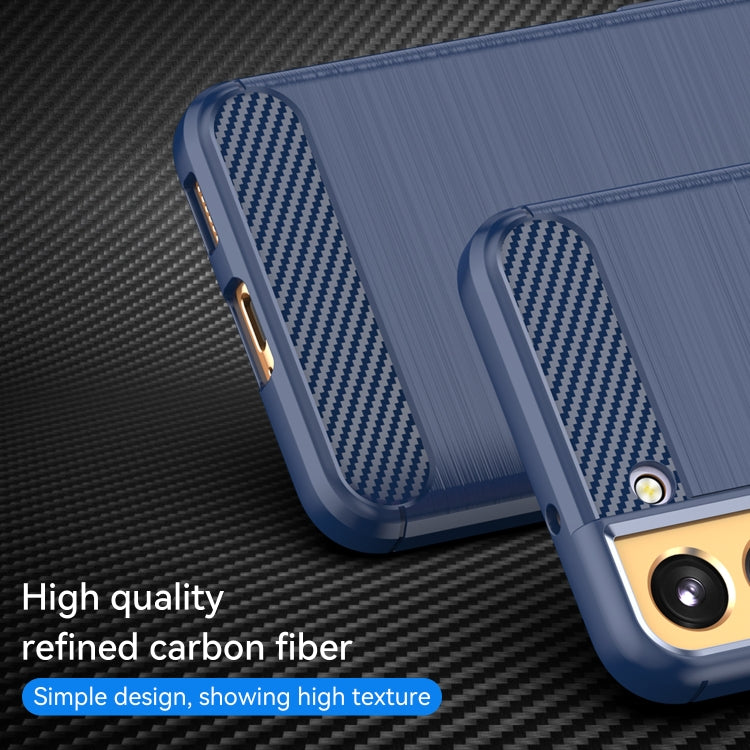 Caja de Teléfono TPU Samsung Galaxy S23 5G Fibra de Carbono Textura Cepillada (Azul)