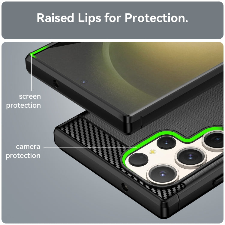 Caja de Teléfono TPU Samsung Galaxy S23 Ultra 5G Fibra de Carbono Textura Cepillada (Negro)