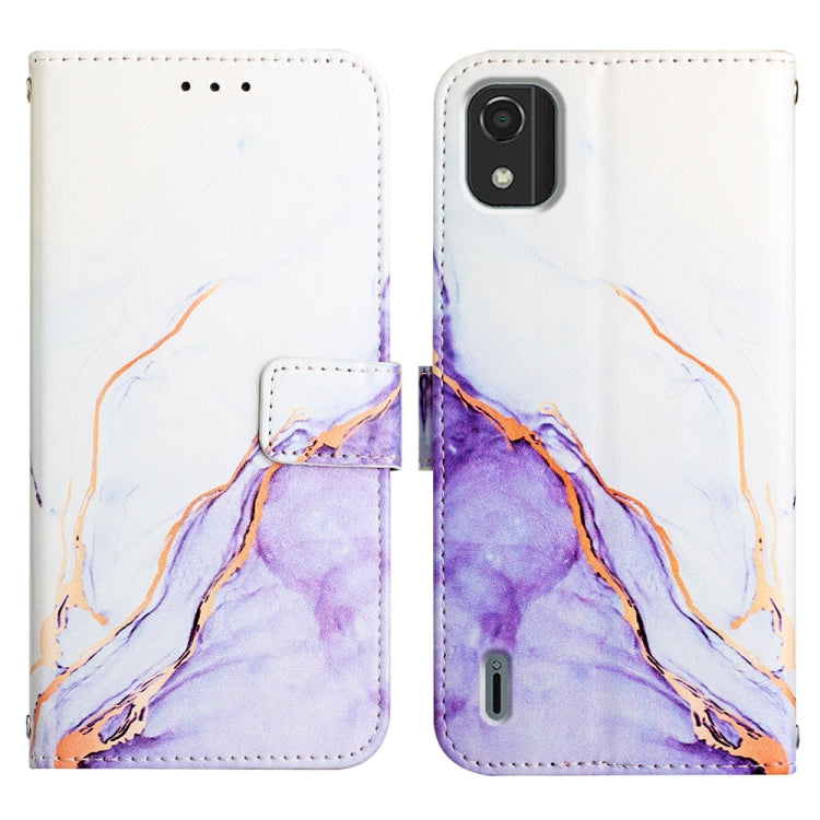 Para Nokia C2 2ND Edition PT003 Patrón de mármol Funda de cuero con tapa para teléfono (Blanco Púrpura LS006)