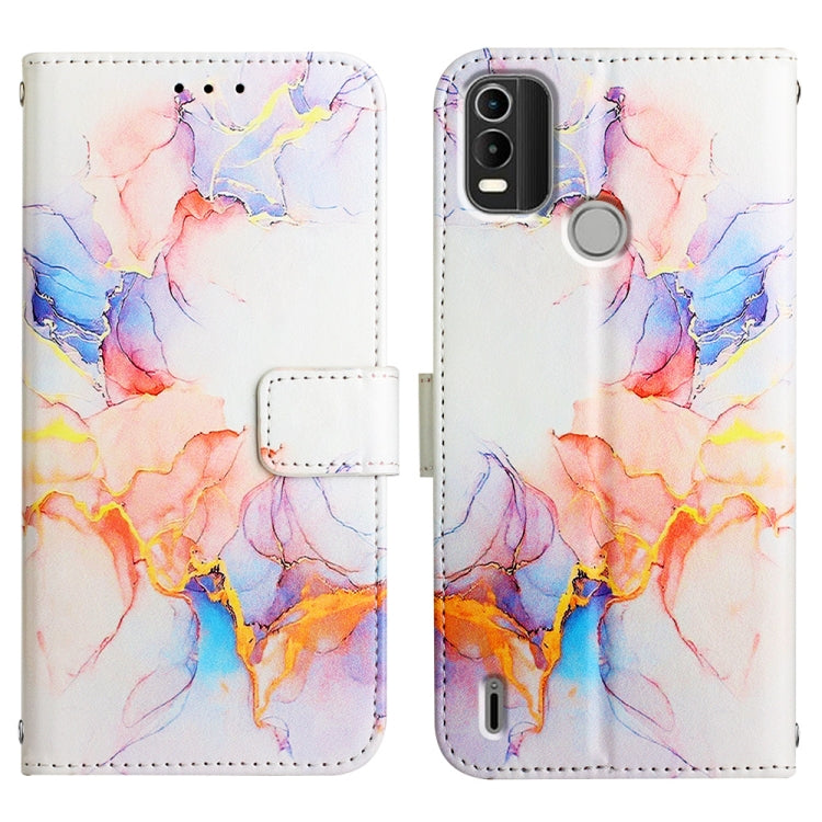 Para Nokia C21 Plus PT003 Patrón de mármol Flip Funda de cuero para teléfono (Galaxy Marble White LS004)