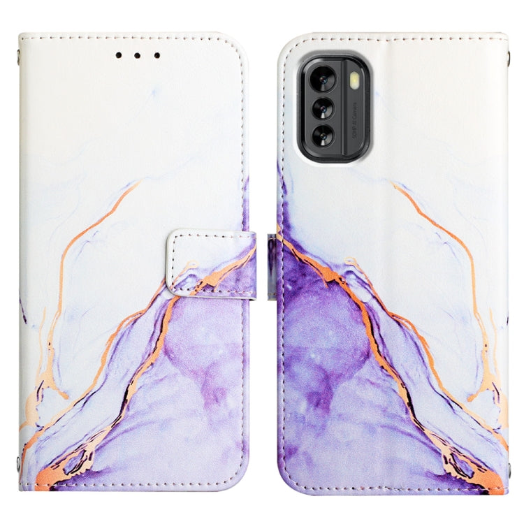 Para Nokia G60 5G PT003 Patrón de mármol Funda de cuero con tapa para teléfono (Blanco Púrpura LS006)