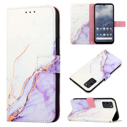Para Nokia G100 PT003 Patrón de mármol Funda de cuero con tapa para teléfono (Blanco Púrpura LS006)