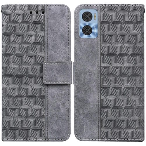 Estuche para Motorola Moto E22/E22I de Cuero con Tapa En Relieve Geométrico (Gris)