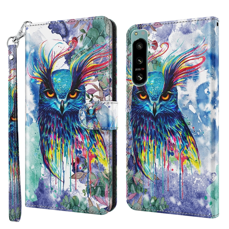Funda para Sony Xperia 5 IV TPU + PU con Patrón de Pintura 3D Búho de Acuarela
