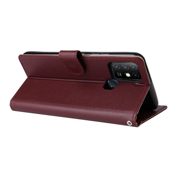 Estuche de Cuero para Infinix Hot 10 con Tapa Horizontal y 3 Ranuras para Tarjetas (Rojo Vino)