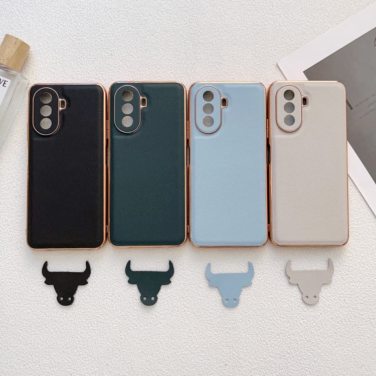 Funda de Cuero Genuino Huawei Enjoy 50 Nova Y70 Plus Nova Y70 4G Waves Series Nano Galvanoplastia (Gris)