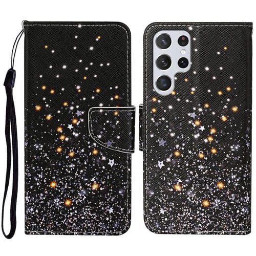 Para Samsung Galaxy S23 Ultra 5G Estuche de teléfono de cuero con patrón de dibujo coloreado (pentagrama negro)