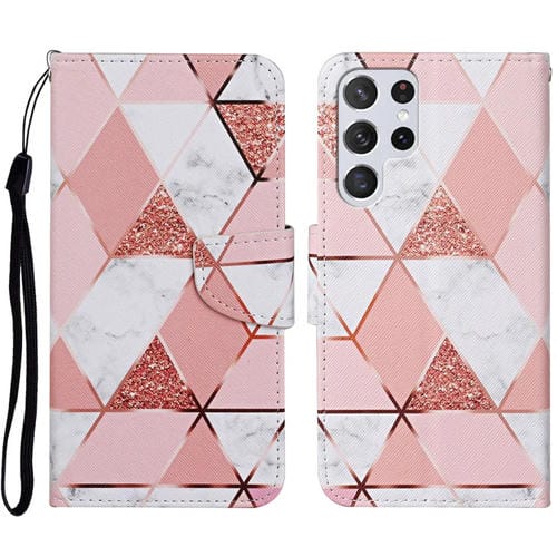 Para Samsung Galaxy S23 Ultra 5G Estuche de teléfono de cuero con patrón de dibujo coloreado (mármol)