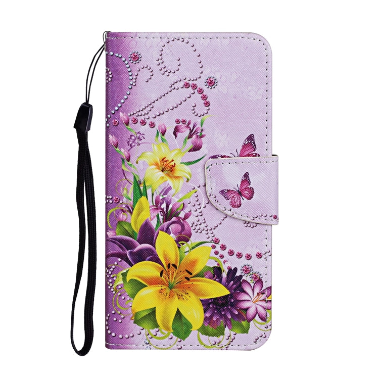 Para Samsung Galaxy S23 Ultra 5G Estuche de teléfono de cuero con patrón de dibujo coloreado (mariposa de flor amarilla)