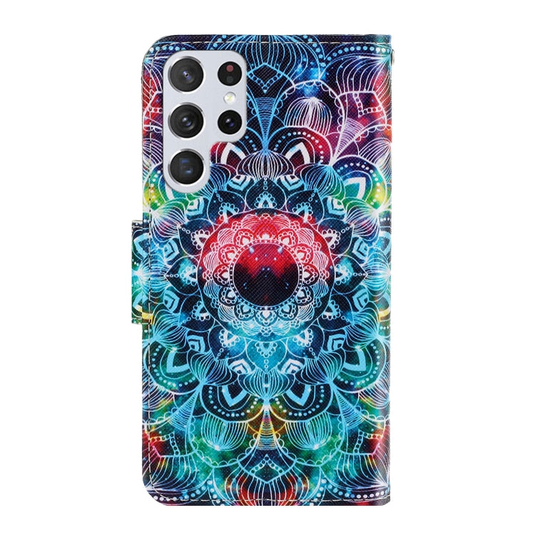 Para Samsung Galaxy S23 Ultra 5G Estuche para teléfono de cuero con patrón de dibujo coloreado (Mandala)