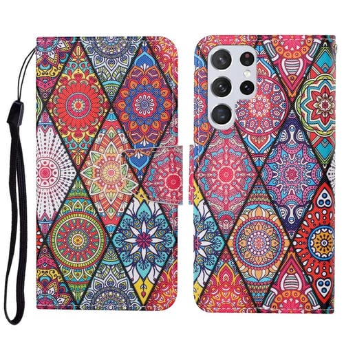 Para Samsung Galaxy S23 Ultra 5G Estuche para teléfono de cuero con patrón de dibujo coloreado (tótem de diamante)