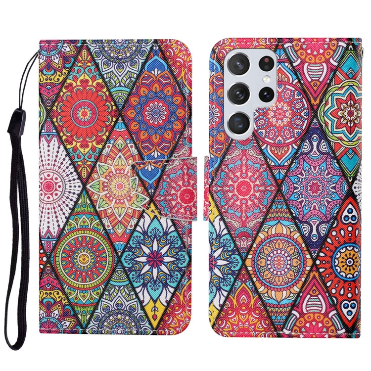 Para Samsung Galaxy S23 Ultra 5G Estuche para teléfono de cuero con patrón de dibujo coloreado (tótem de diamante)