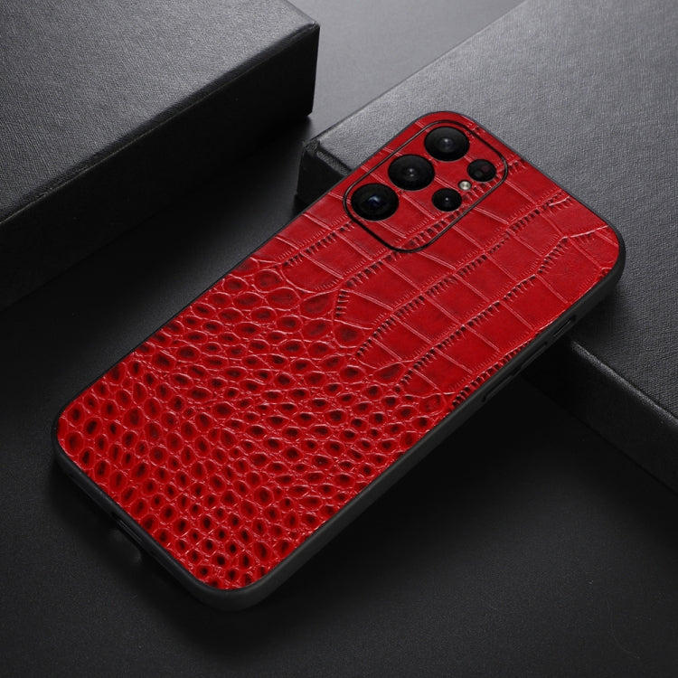 Para Samsung Galaxy S23 Ultra 5G Cocodrilo Textura Funda de teléfono de cuero genuino (Rojo)