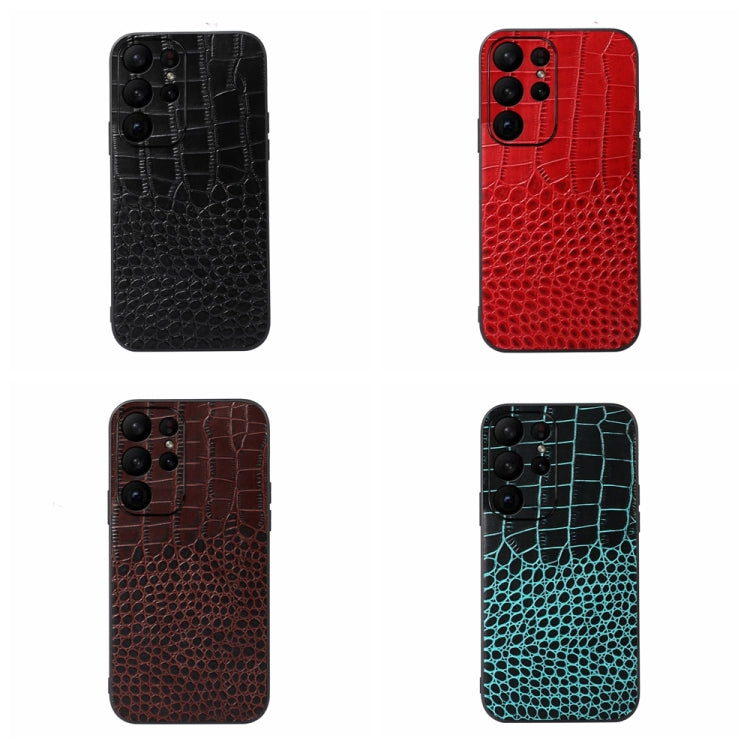 Para Samsung Galaxy S23 Ultra 5G Cocodrilo Textura Funda de teléfono de cuero genuino (Rojo)