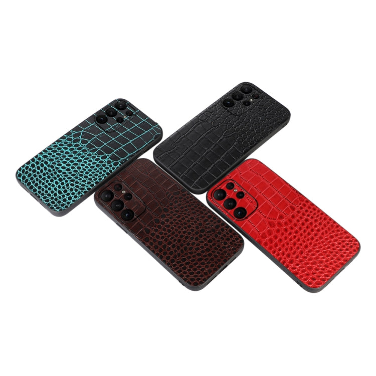 Para Samsung Galaxy S23 Ultra 5G Cocodrilo Textura Funda de teléfono de cuero genuino (Rojo)
