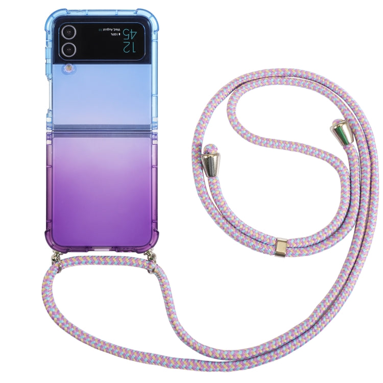 Para Samsung Galaxy Z Flip3 5G Gradient Color Funda para teléfono a prueba de golpes con cordón (Gradient Blue Purple)