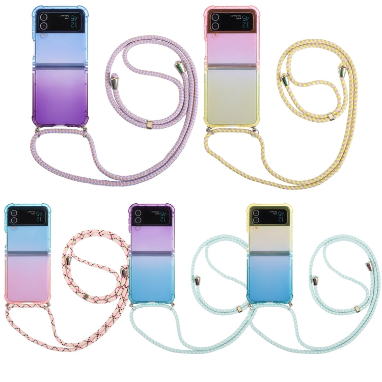 Para Samsung Galaxy Z Flip3 5G Gradient Color Funda para teléfono a prueba de golpes con cordón (Gradient Blue Purple)