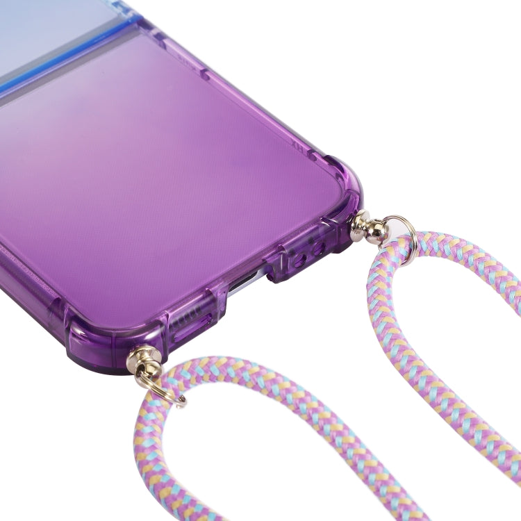 Para Samsung Galaxy Z Flip3 5G Gradient Color Funda para teléfono a prueba de golpes con cordón (Gradient Blue Purple)