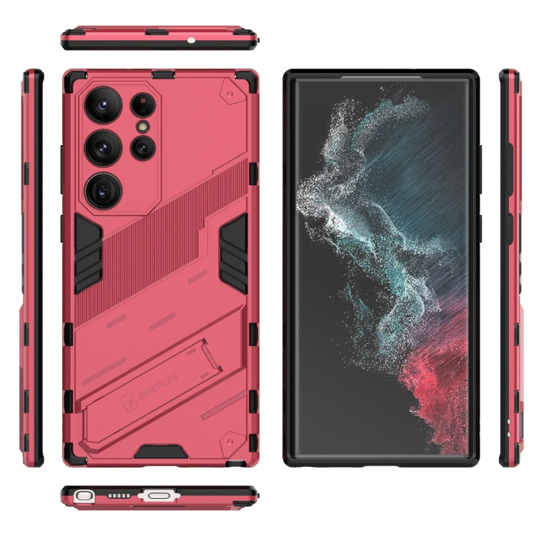 Para Samsung Galaxy S23 Ultra 5G Punk Armor 2 en 1 PC + TPU Funda para teléfono a prueba de golpes con soporte invisible (rojo claro)